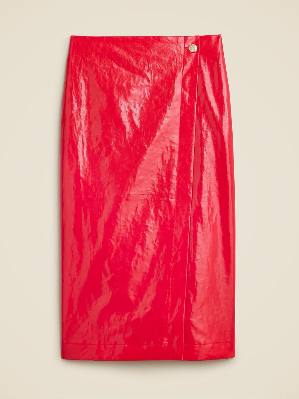J Crew Red Laminated Linen Wrap Pencil Skirt